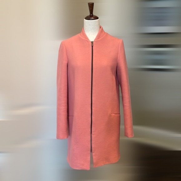 Zara Basic Zippered Outerwear Coat Pink S - Picture 2 of 10